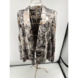 Calvin Klein Floral Print Open Front Blazer Women's Size 14 Gray White Black